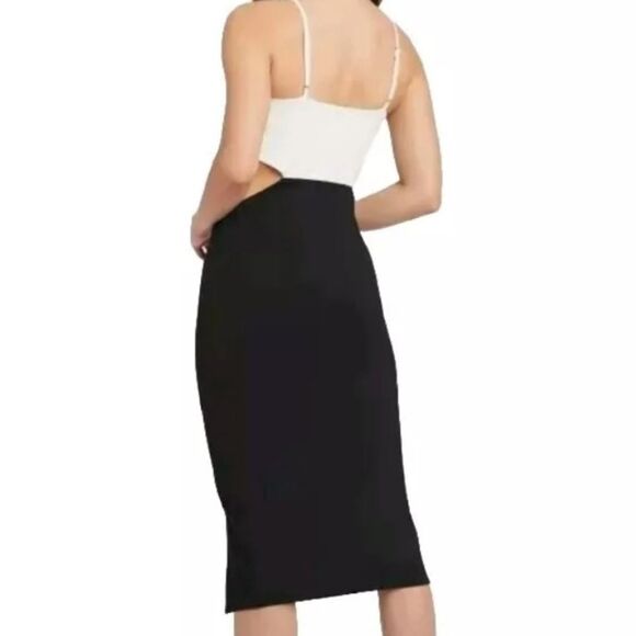 NWT Bebe Side Cut Out Midi Slit Dress - Black And White - Picture 8 of 9